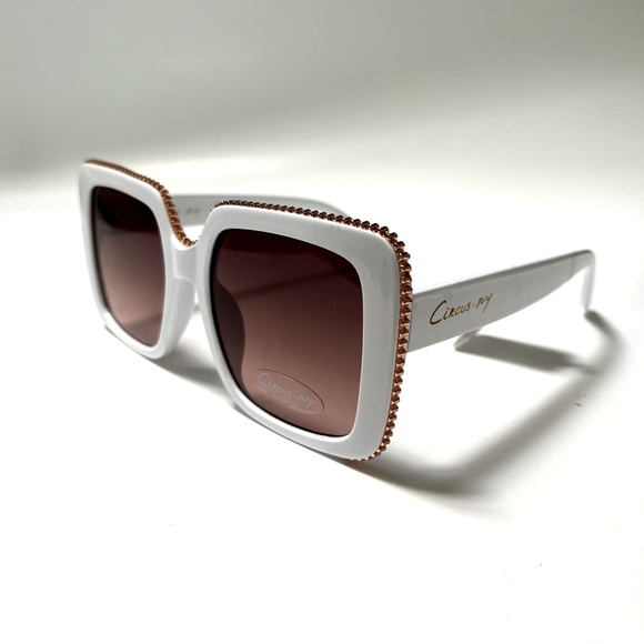 New Original CIRCUS BY SAM EDELMAN Oversized Square Sunglasses White Gold Trim - Picture 1 of 7